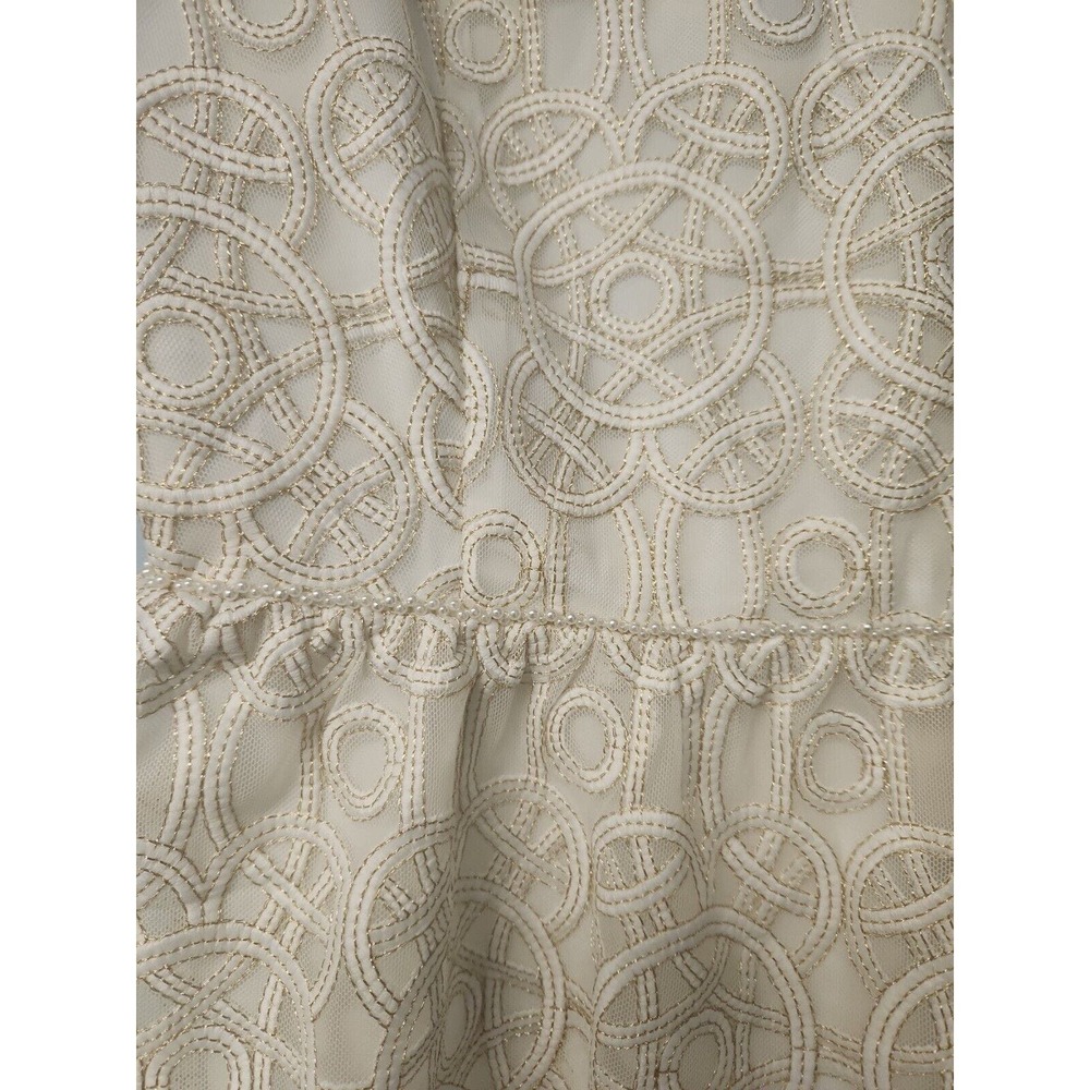 White Lined Sheer Dress Gold Embroidery Pearl Waistline Ark‎ & Co L + Video - Picture 3 of 8